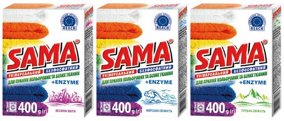 Washing powder phosphate-free TM "SAMA" for washing in automatic washing machines 400gr.